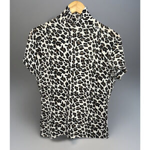 Frazier Lawrence Leopard Stretch Short Sleeve Top Shirt - Tan - Sz S - Mob Wife